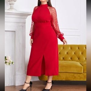 polka dot mesh sleeve dress